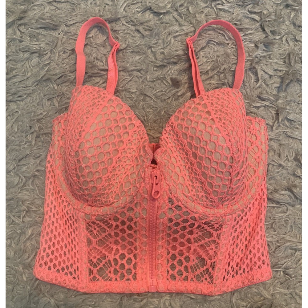 NWT Victoria's Secret Very Sexy Lined Demi Bra Sz 32DD Neon Coral / Nude Lining